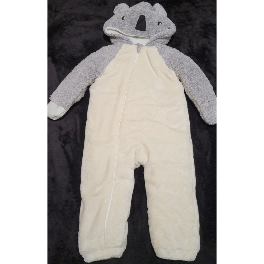 12/18 Months Unisex Koala Baby 1-Piece Plush Hooded Pram Suit Fleece Jumper Gray